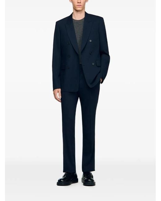 Sandro Blue Double-Breasted Suit Jacket for men