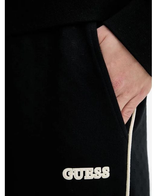 Guess Black Logo-Patch Side-Stripe Track Pants