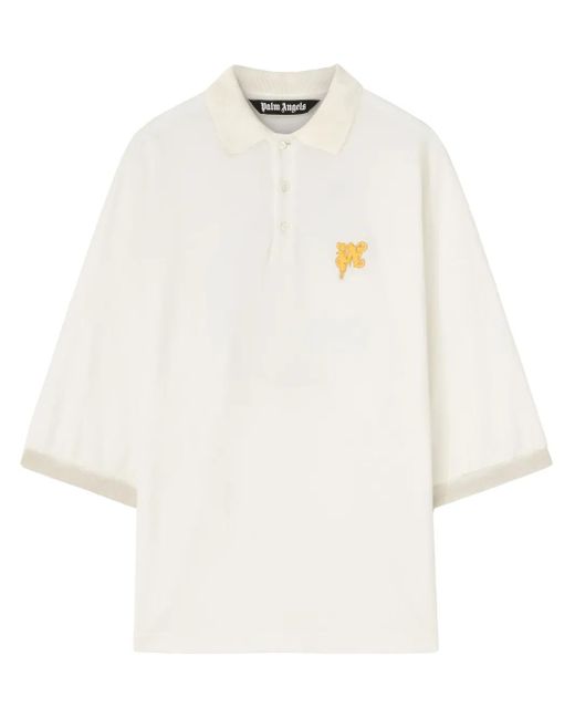 Palm Angels White Logo-Print Cotton Polo Shirt for men