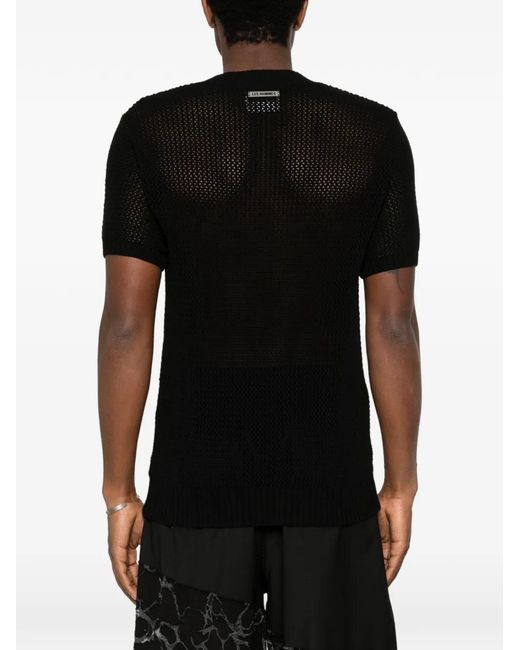 Les Hommes Black T-Shirt En Maille Ajourée À Col V for men