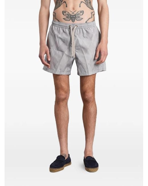 Ballantyne Gray Argyle-Pattern Swim Shorts for men