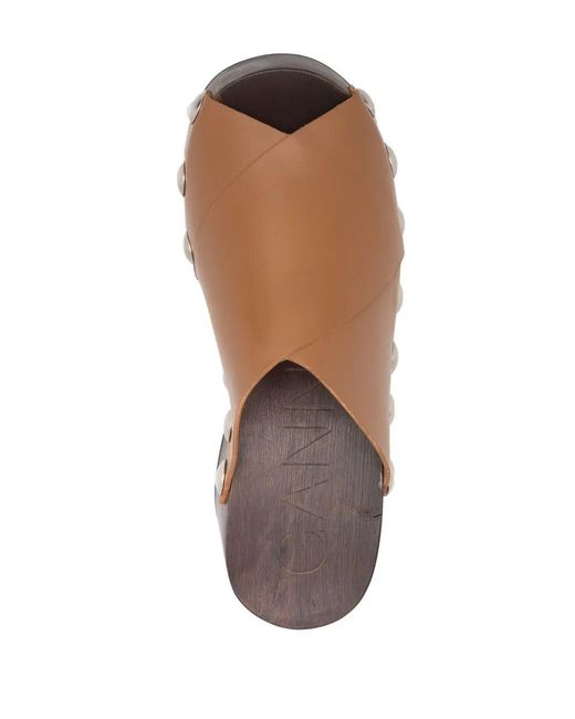 Ganni Brown Stud-Detail Open Toe Sandals