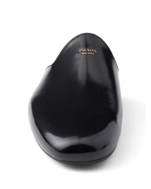 Prada Leren Slippers Met Logo-Reliëf in het Black voor heren