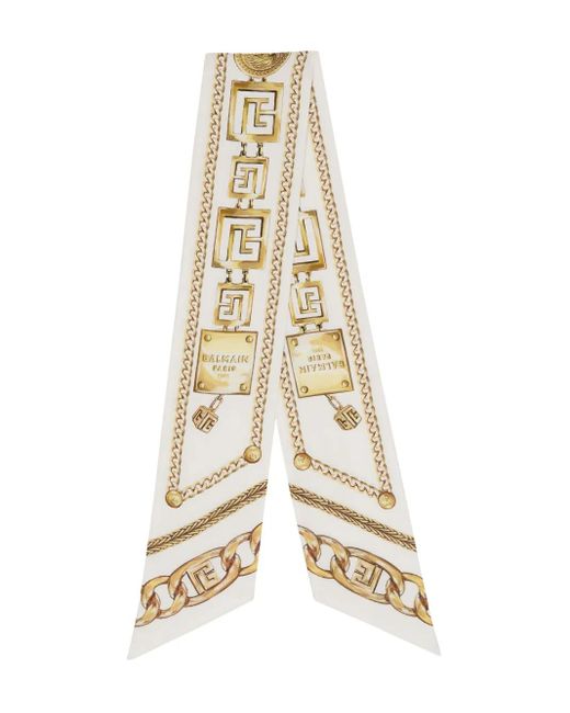 Balmain Chain-Print Silk Bandana in het White
