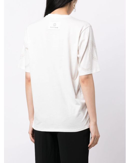 Elie Saab White Stud-embellished Cotton T-shirt