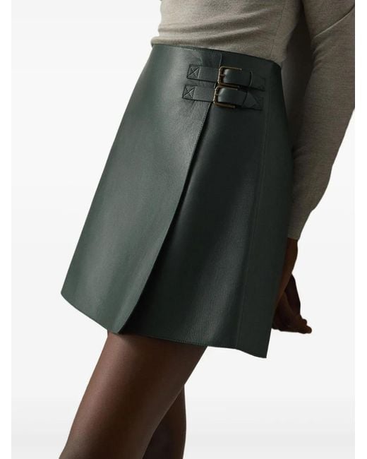 Ralph Lauren Green Double-Buckle Leather Miniskirt