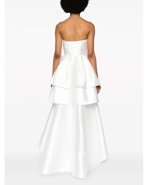Alberta Ferretti White Strapless Layered Gown Dress