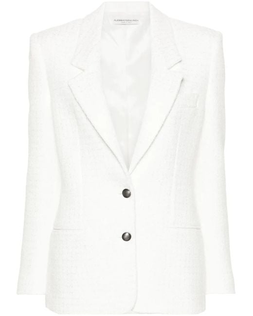 Alessandra Rich White Single-Breasted Bouclé Blazer