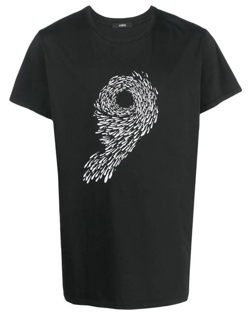 14 Bros Black Graphic-Print Cotton T-Shirt for men