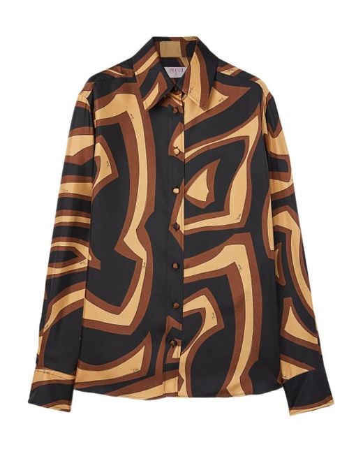 Emilio Pucci Brown Seidenhemd mit Labirinto-Print