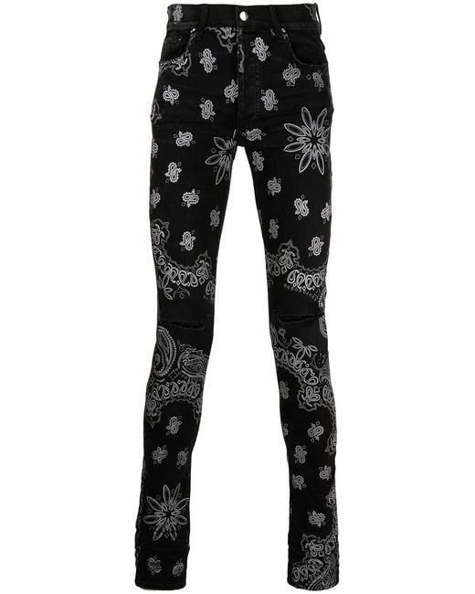 Amiri Black Flocked Bandana Skinny Jeans for men