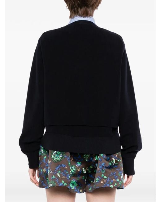 Sacai Blue Layered-Design V-Neck Cardigan