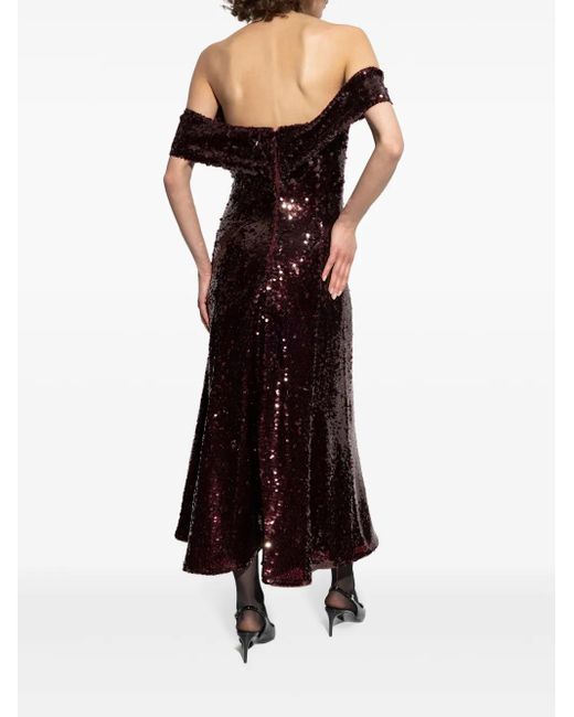 Self-Portrait Purple Sequinned Off-Shoulder Dress