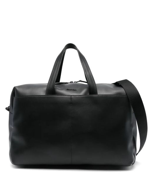 Calvin Klein Black Faux Leather Weekender Holdall Bag for men