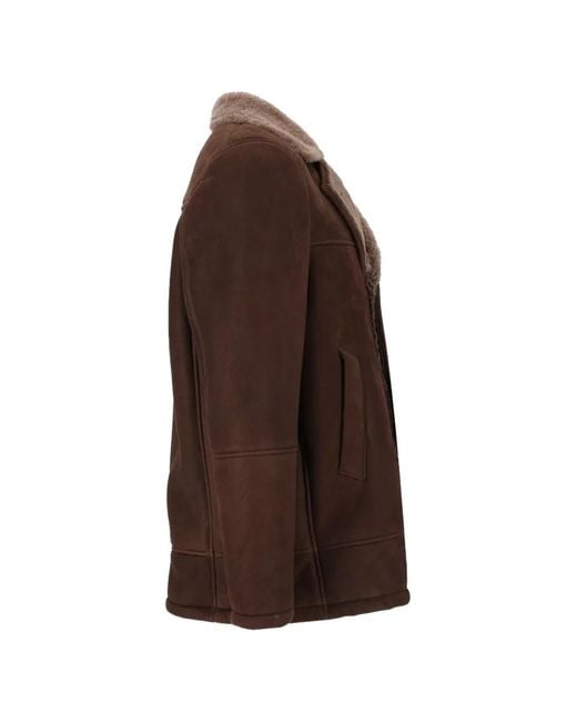 Volfagli Brown Double-Breasted Shearling Coat for men