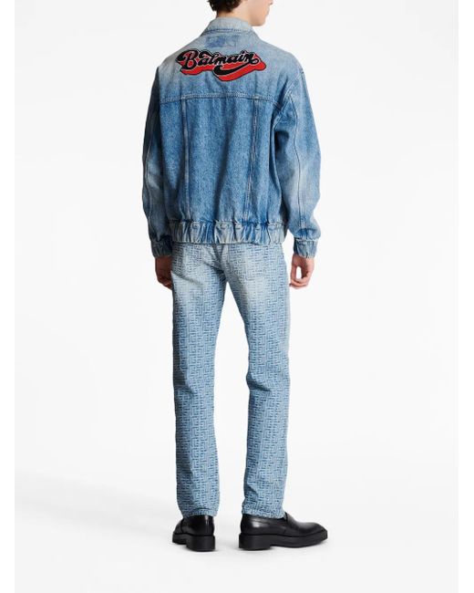 Balmain Blue 70S Logo-Patch Denim Jacket for men