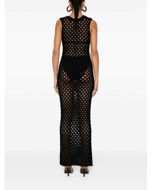 Blumarine Black Crochet Cotton Long Dress