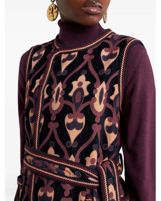 Etro Blue Jacquard-Pattern Belted Mini Dress