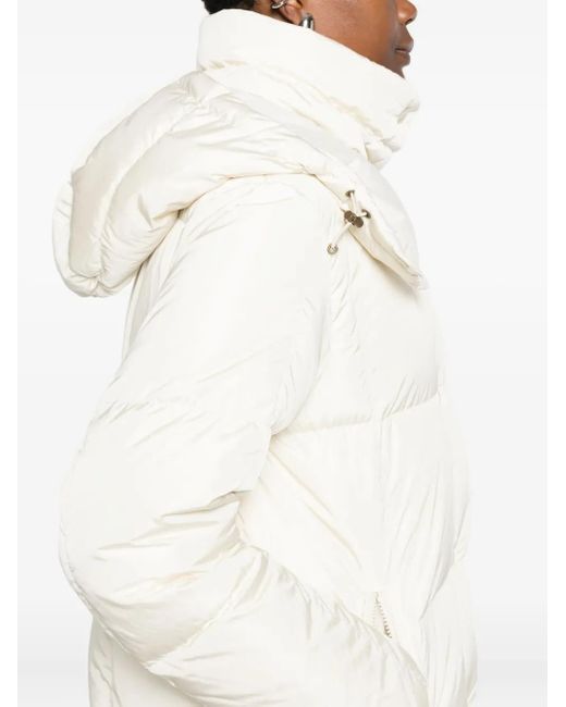 Moncler Gewatteerde Jas Met Enkele Rij Knopen En Capuchon in het White