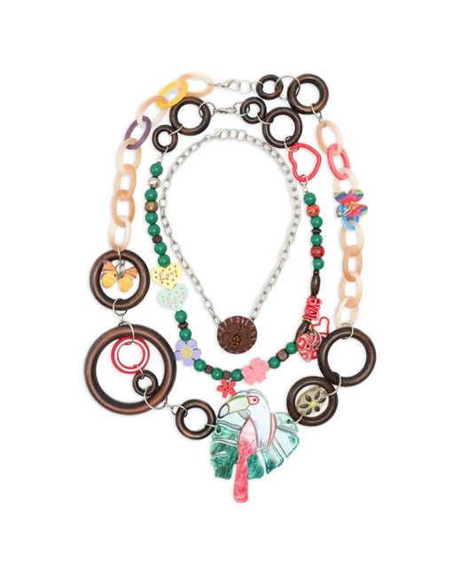 Amir Slama White Bead-Embellished Necklace (Set Of Three)