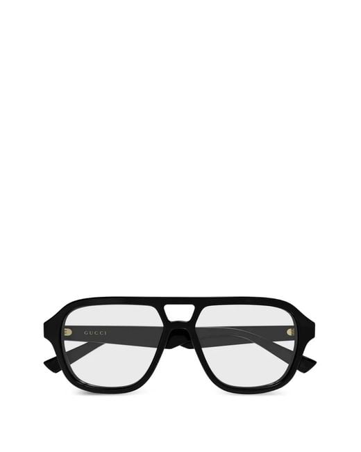 Gucci Black Double-Bridge Pilot-Frame Glasses for men