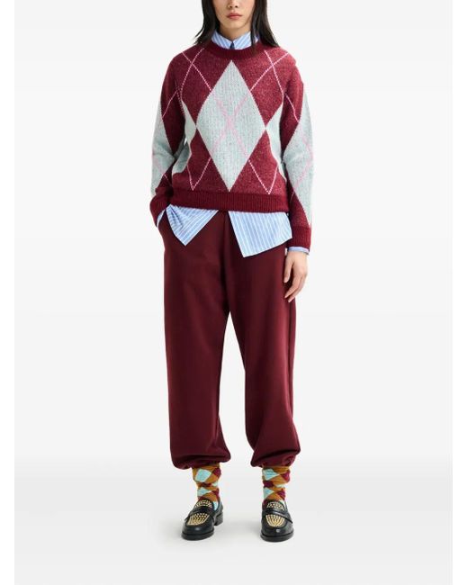 Essentiel Antwerp Red Diamond-Pattern Crew-Neck Sweater