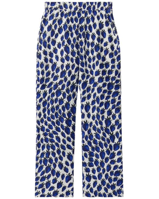 Pantalones rectos con estampado de fresas Burberry de color Blue