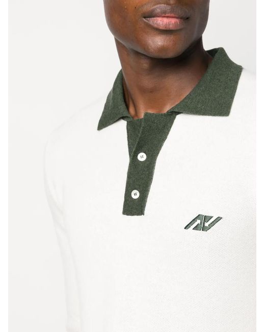 Autry White Logo-Embroidered Contrast-Collar Polo Shirt
