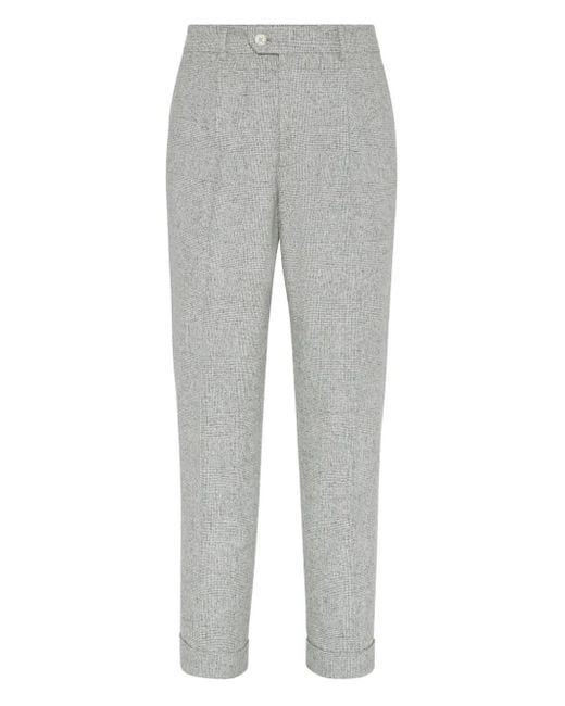 Brunello Cucinelli Gray Pleated Wool-Silk Blend Trousers for men