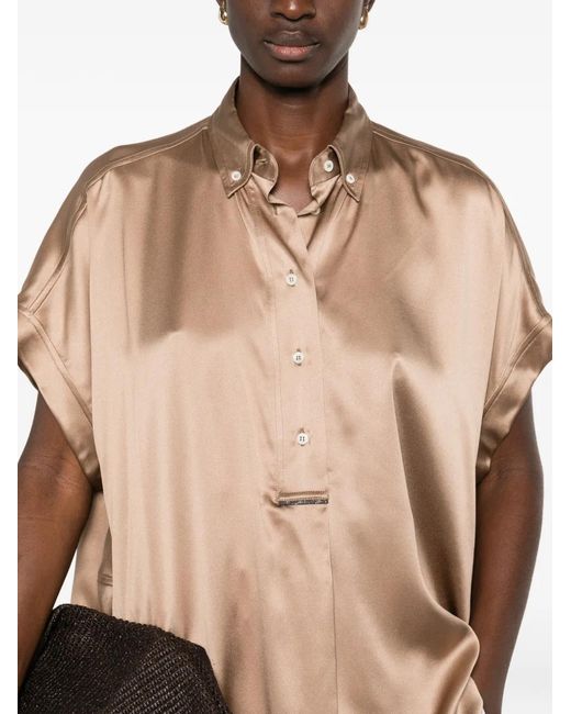 Brunello Cucinelli Natural Buttoned Silk Top