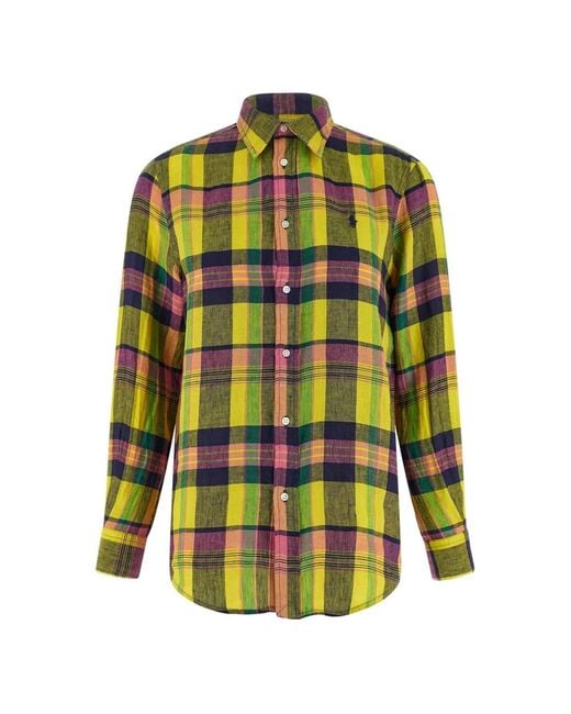 Polo Ralph Lauren Yellow Check Embroidered Linen Shirt