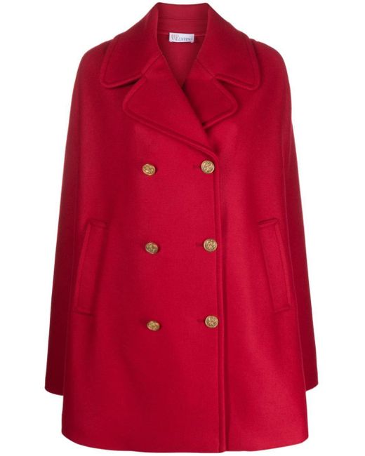 RED Valentino Red Double-breasted Wool-blend Cape