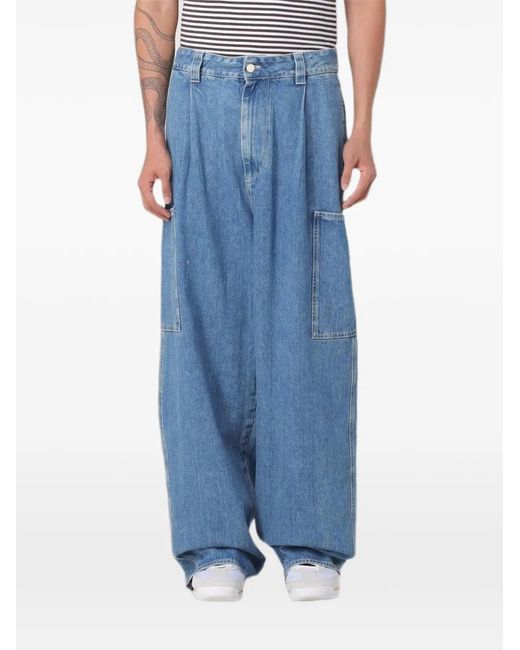 Sunnei Blue Pleated Wide-Leg Jeans for men