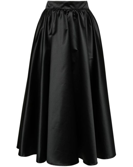 Patou Black Volume Satin Midi Skirt