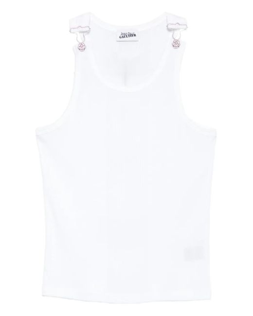 Jean Paul Gaultier White Clasp-Detail Ribbed Vest for men