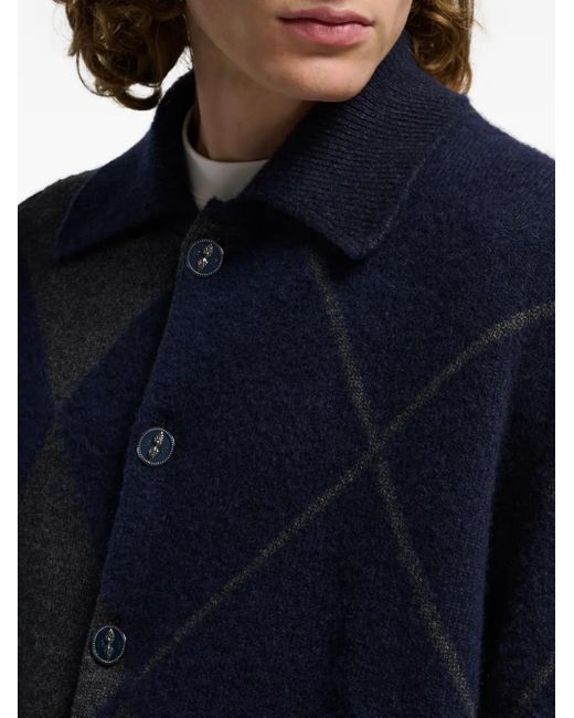 Barrie Blue Argyle-Pattern Cardigan for men
