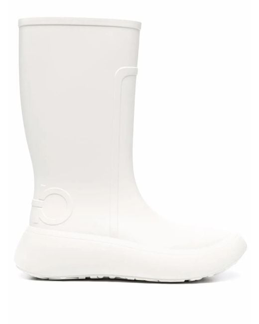 Ferragamo White Rain Boots With Logo