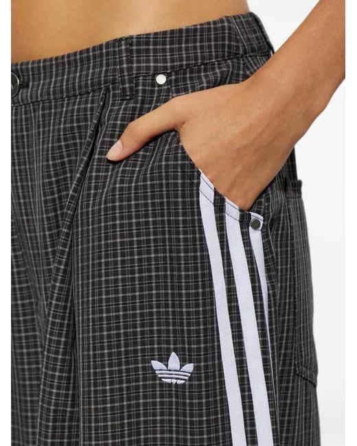 Adidas Gray Check-Pattern Wide-Leg Trousers