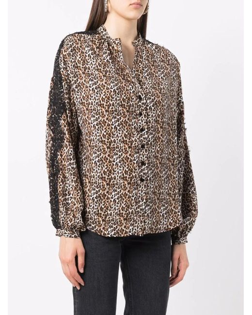 Gold Hawk Brown Silk Leopard Print Blouse