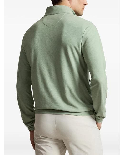 Ralph Lauren Green Logo-Embroidered Quarter-Zip Sweater for men