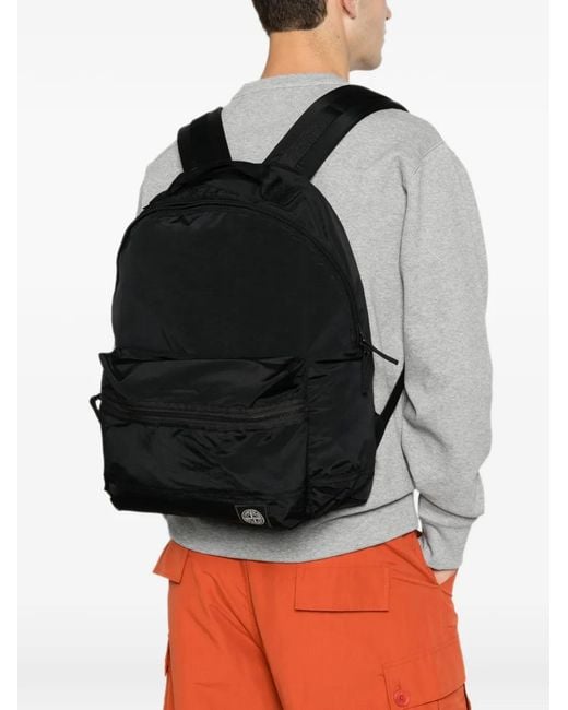 Stone Island Black Logo-Patch Zip-Fastening Backpack for men