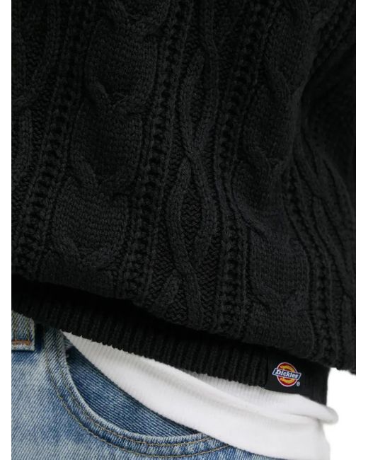 Dickies Black Cable-Knit Crew-Neck Sweater for men