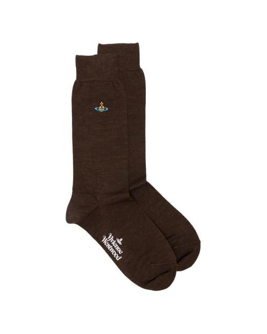Vivienne Westwood Brown Orb-Embroidered Logo-Print Socks