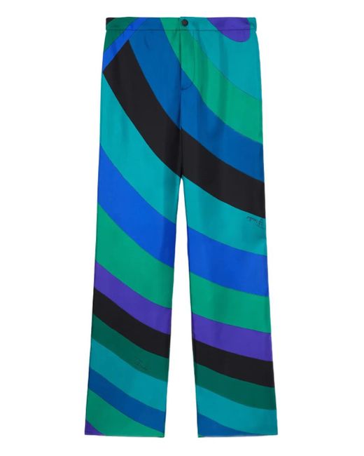 Emilio Pucci Blue Iride-Print Wide-Leg Trousers for men