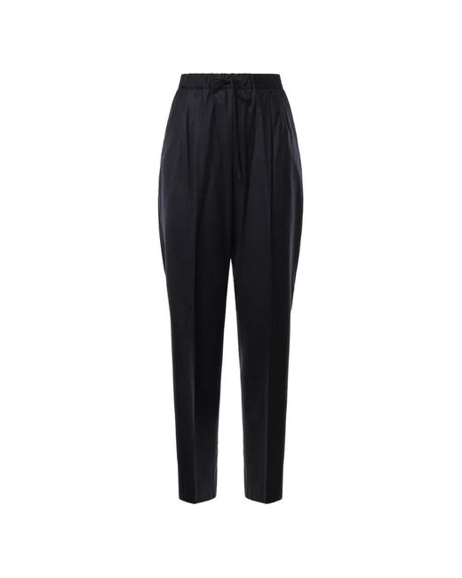 Max Mara Black Drawstring-Waist Pleated Trousers