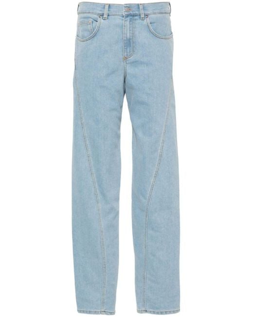 Mugler Blue Twisted Seam Low-Rise Tapered Jeans