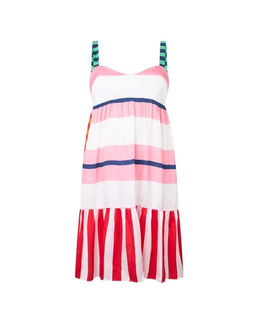 Moschino Red Striped Ruffled Midi Dress