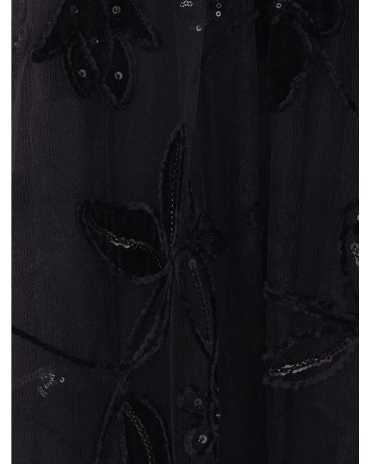 Elie Saab Black Floral-Embroidery Textured Midi Skirt