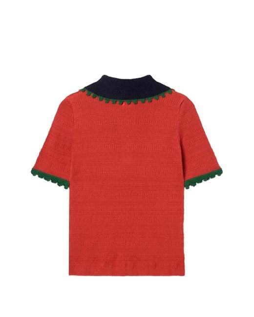 LaDoubleJ Red Scalloped Knitted Top