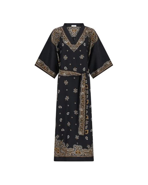 Ferragamo Black Arabesque Print Silk Caftan